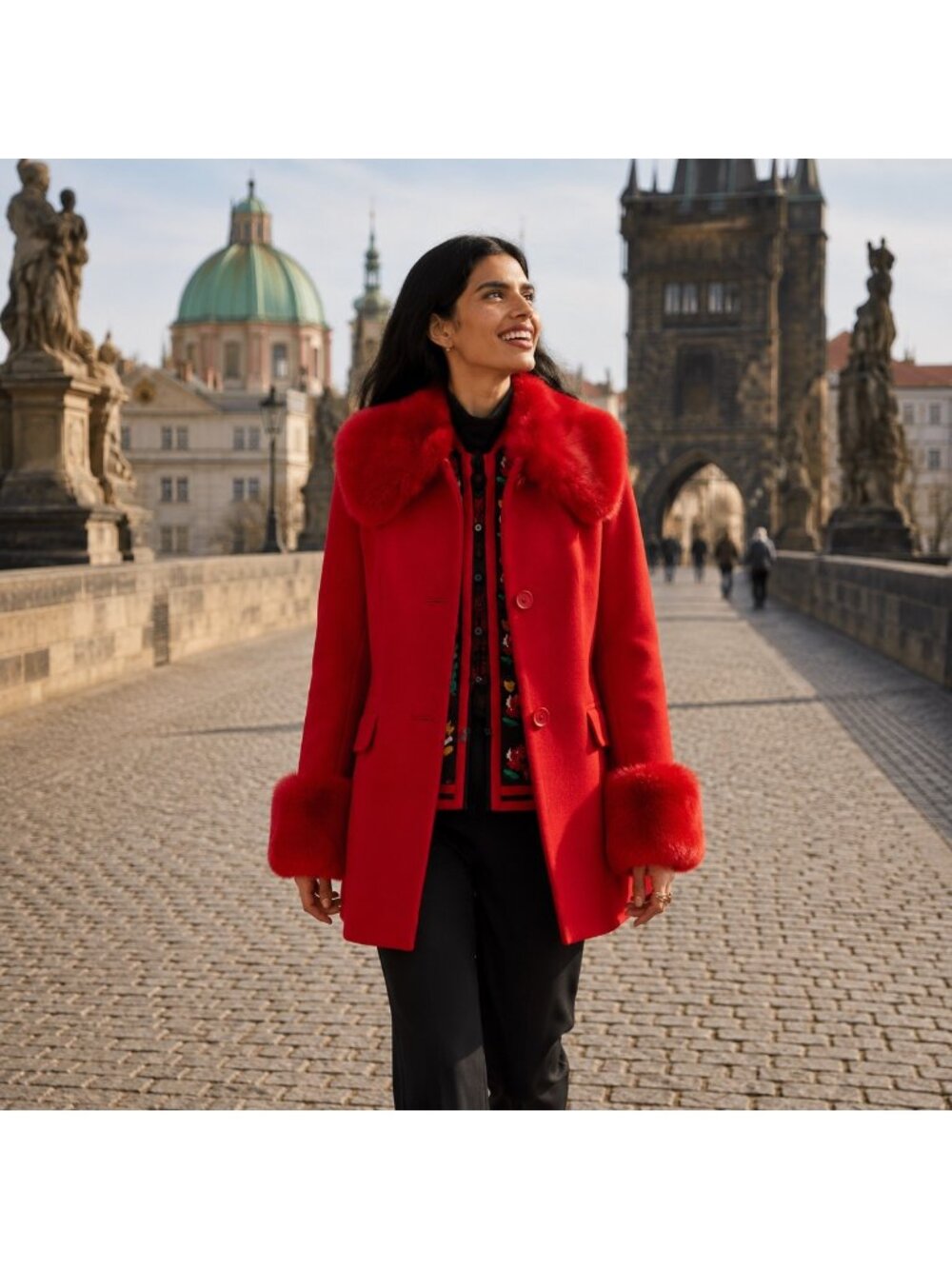 Kate Spade Anita Red Fur Coat Women Cocktail Luxury Dressy Special Occasion S
